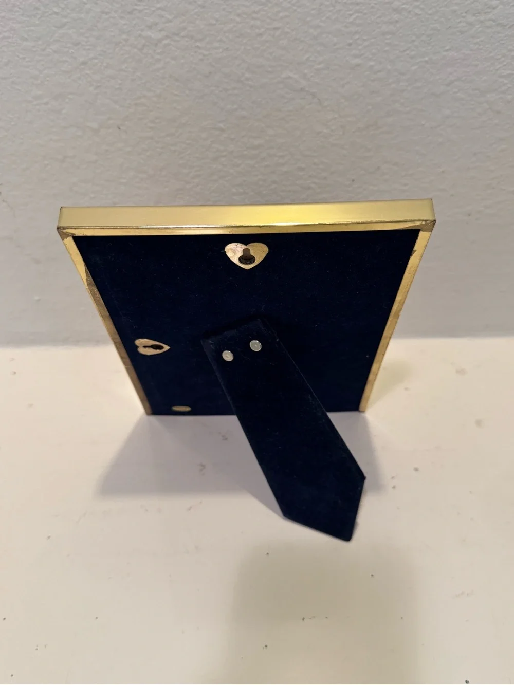 Vintage Brass 5x7 Picture Frame w/ Blue Velvet Backing & Easel